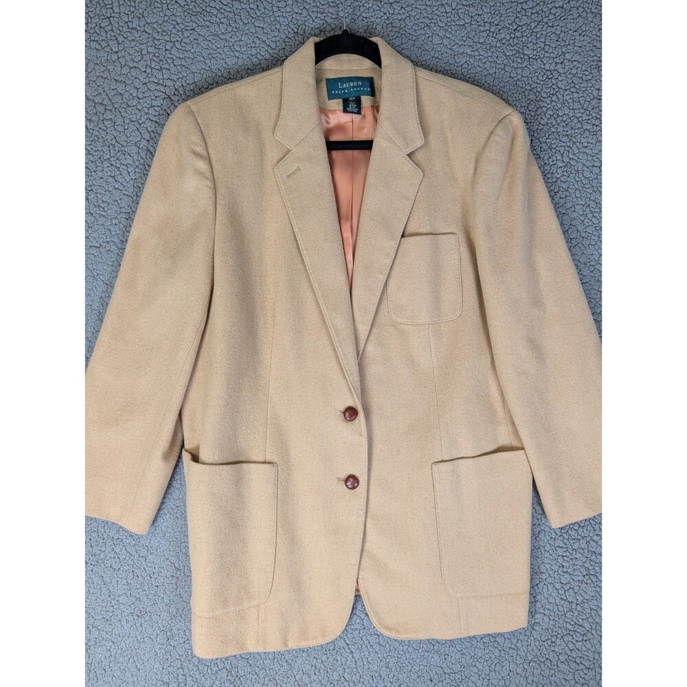 Vintage Lauren Ralph Lauren Women Blazer Leather Buttons Camel Hair 16W Preppy - Picture 7 of 14